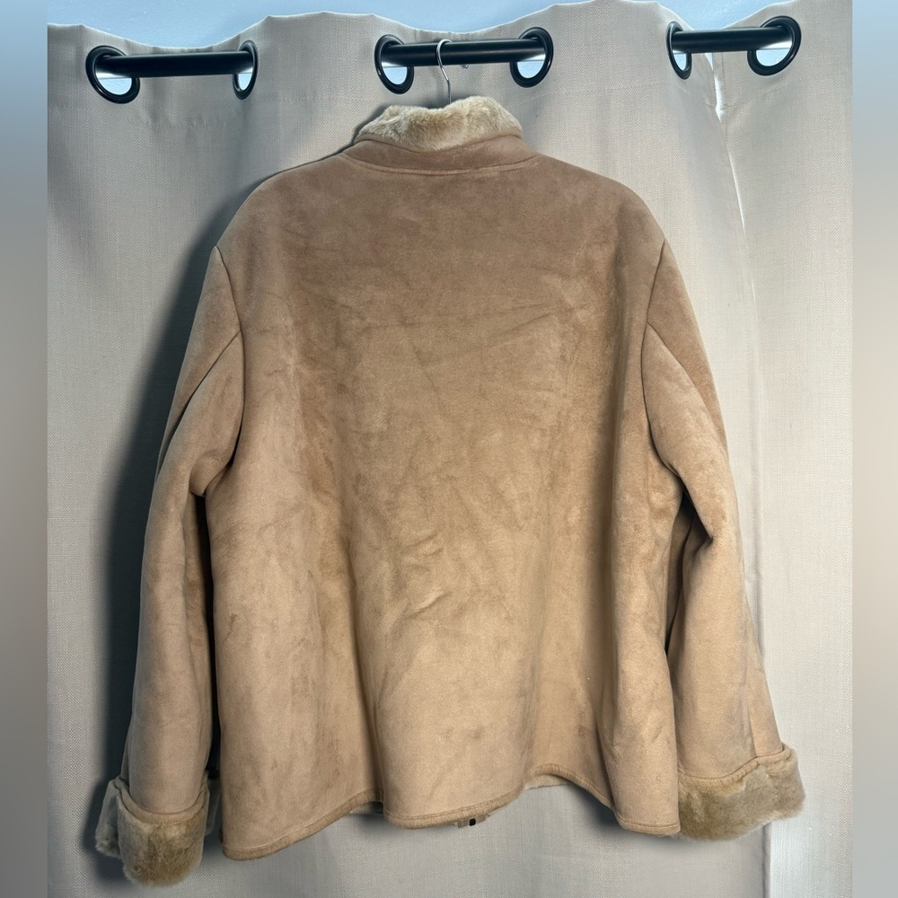Vintage Coaco New York Tan Suede Faux Fur Lined ZipUp Jacket Size XL - Picture 2 of 8